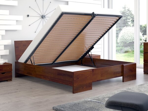 Postel s úložným prostorem - Hessler - borovice Odstín moření: Palisander, Rozměr: 120x200