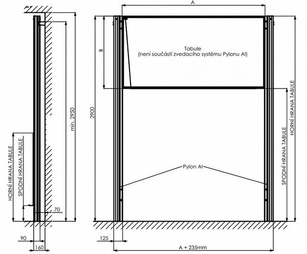 Magnetická tabule MANAŽER K/PYLON AL 200 x 120 cm - MAN K 200/120 + PY jedn