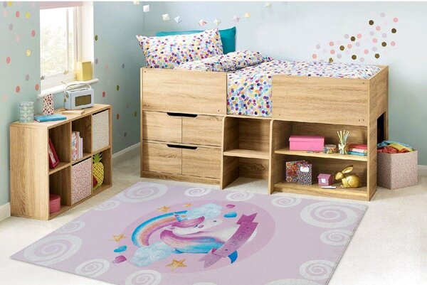 Dětský kusový koberec vhodný k praní BAMBINO 2533 Jednorožec růžový Rozměr: 80x150 cm
