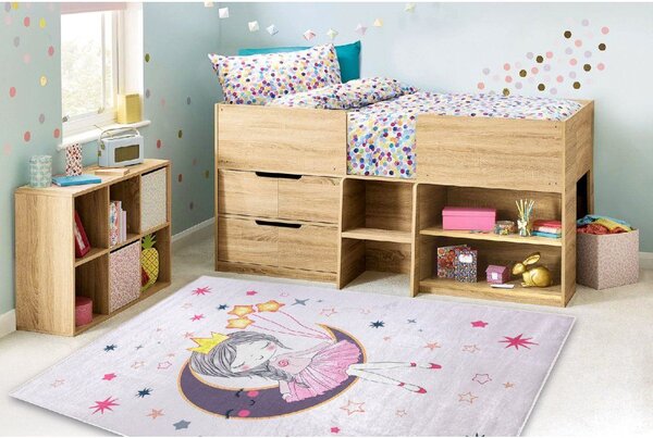 Makro Abra Dětský kusový koberec vhodný k praní BAMBINO 48060 Princezna Měsíc Hvězdy růžový Rozměr: 80x150 cm