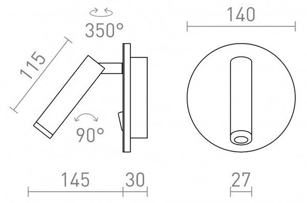 RED R13765 THALIA nástěnná černá satinovaný akryl 230V LED 6+3W 3000K - RED - DESIGN RENDL