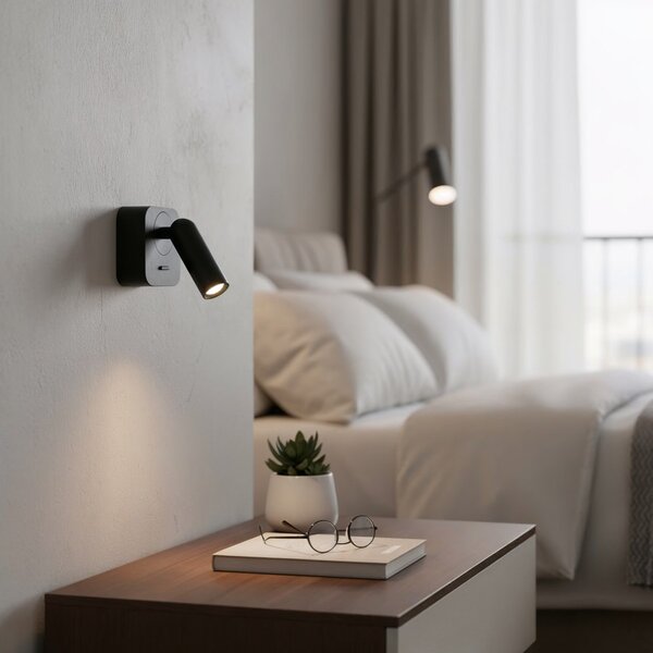 Ideal Lux 260655 LED nástěnné svítidlo Bean square 1x3,5W | 220lm | 3000K - vypínač na těle, černá