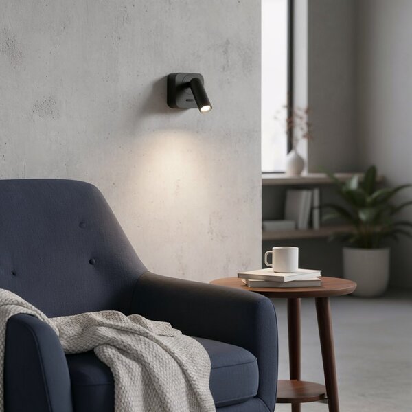 Ideal Lux 260655 LED nástěnné svítidlo Bean square 1x3,5W | 220lm | 3000K - vypínač na těle, černá