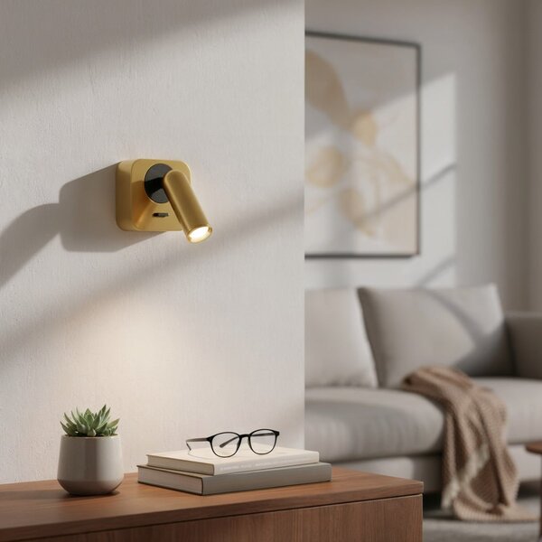 Ideal Lux 260662 LED nástěnné svítidlo Bean square 1x3,5W | 220lm | 3000K - vypínač na těle, mosaz