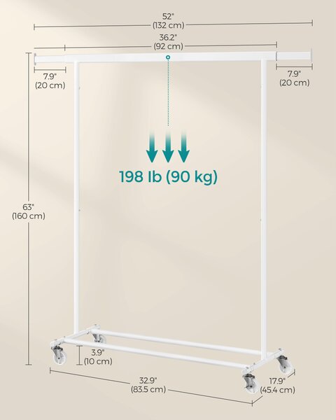 SONGMICS Stojan na šaty pojízdný bílý 90 Kg