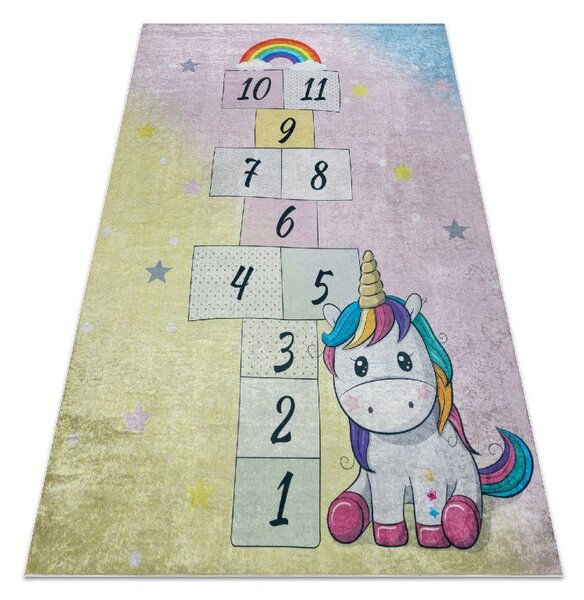 Makro Abra Dětský kusový koberec vhodný k praní BAMBINO 54060 Skákací Panák Jednorožec růžový žlutý Rozměr: 80x150 cm