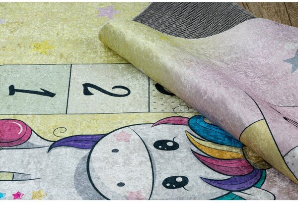 Makro Abra Dětský kusový koberec vhodný k praní BAMBINO 54060 Skákací Panák Jednorožec růžový žlutý Rozměr: 80x150 cm