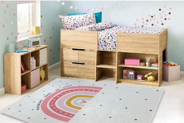 Makro Abra Dětský kusový koberec vhodný k praní BAMBINO 47810 Duha bílý růžový vícebarevný Rozměr: 80x150 cm