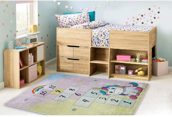 Makro Abra Dětský kusový koberec vhodný k praní BAMBINO 54060 Skákací Panák Jednorožec růžový žlutý Rozměr: 80x150 cm