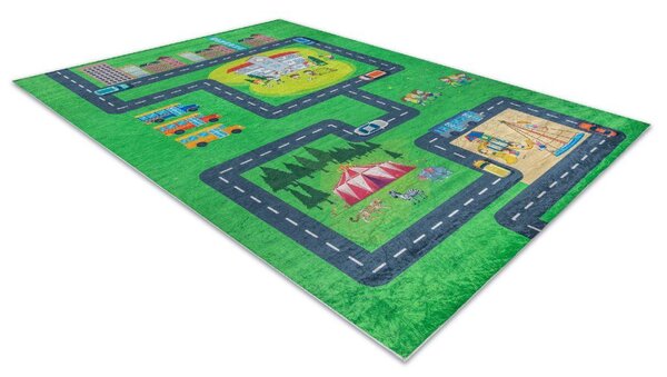 Makro Abra Dětský kusový koberec vhodný k praní BAMBINO 2660 Město Ulice Uličky zelený šedý Rozměr: 80x150 cm