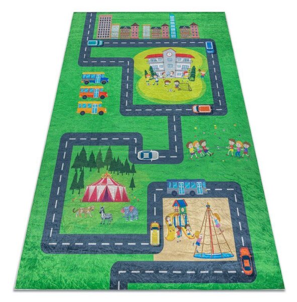 Makro Abra Dětský kusový koberec vhodný k praní BAMBINO 2660 Město Ulice Uličky zelený šedý Rozměr: 80x150 cm