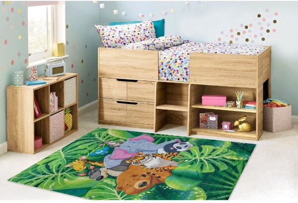 Makro Abra Dětský kusový koberec vhodný k praní BAMBINO 2651 Zvířátka Džungle zelený hnědý Rozměr: 80x150 cm