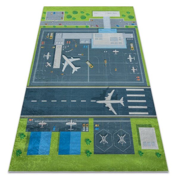 Makro Abra Dětský kusový koberec vhodný k praní BAMBINO 46990 Letiště Letadla zelený šedý Rozměr: 120x170 cm