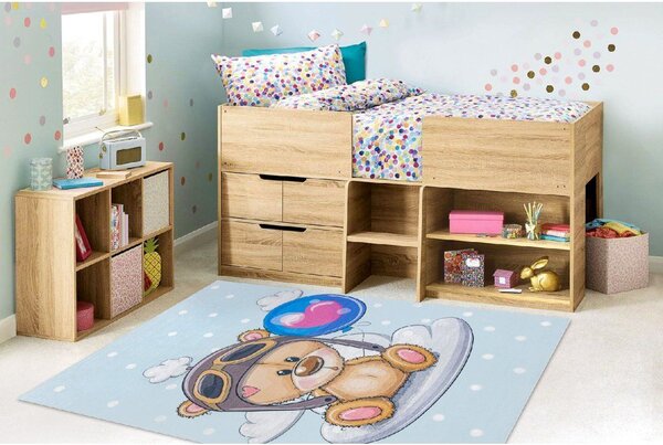 Makro Abra Dětský kusový koberec vhodný k praní BAMBINO 43030 Medvídek Pilot Nebe modrý hnědý Rozměr: 80x150 cm