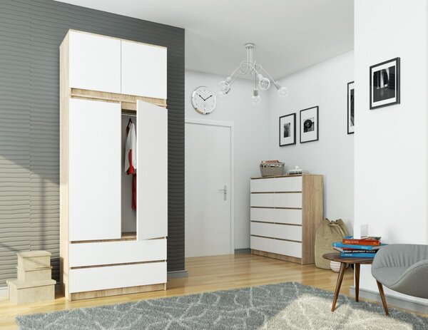 Šatní skříň s otočnými dveřmi a nástavcem 90cm sonoma / bílá