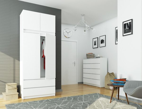 Šatní skříň s otočnými dveřmi a nástavcem 90cm bílá
