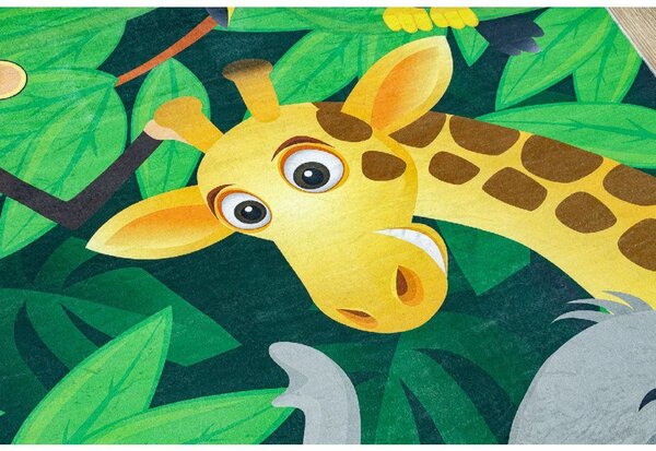 Makro Abra Dětský kusový koberec vhodný k praní BAMBINO 2705 Afrika Zvířátka, Lev Opice Hroch zelený Rozměr: 80x150 cm