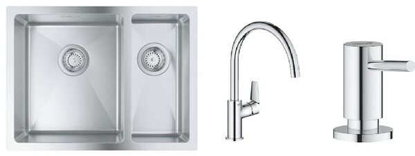 Sada ocelový dřez Grohe K700 31577SD1, kuchyňská baterie Grohe Start Edge 30529001, 40535000