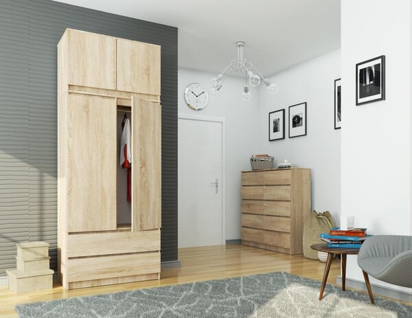 Šatní skříň s otočnými dveřmi a nástavcem 90cm sonoma