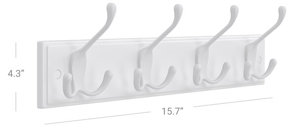 SONGMICS Nástěnný věšák 4 háčky 40 cm bílý