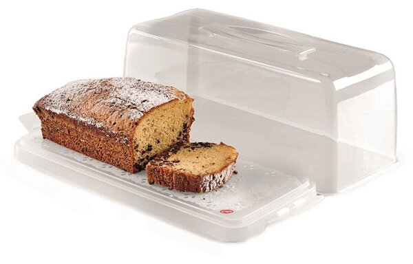 Box na koláč obdélníkový 34x14 cm přenosný průhledný