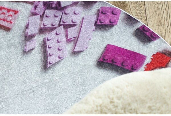 Makro Abra Kulatý dětský koberec vhodný k praní BAMBINO 38480 Kostky Lego šedý vícebarevný Rozměr: průměr 80 cm