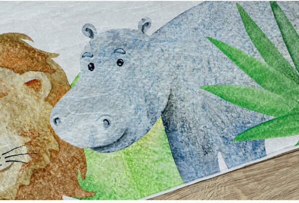 Makro Abra Dětský kusový koberec vhodný k praní BAMBINO 54090 Hroch Lev Žirafa Opička bílý zelený Rozměr: 80x150 cm