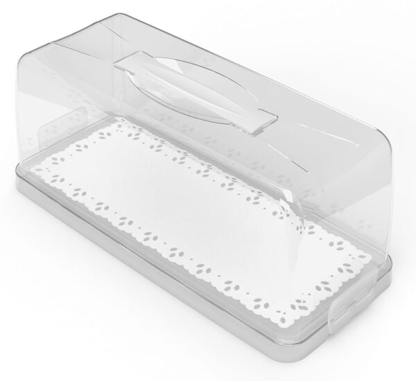 Box na koláč obdélníkový 34x14 cm přenosný průhledný