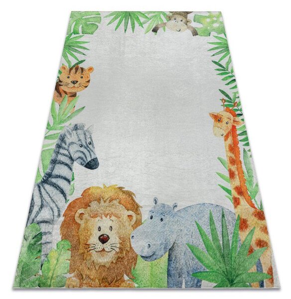 Makro Abra Dětský kusový koberec vhodný k praní BAMBINO 54090 Hroch Lev Žirafa Opička bílý zelený Rozměr: 80x150 cm