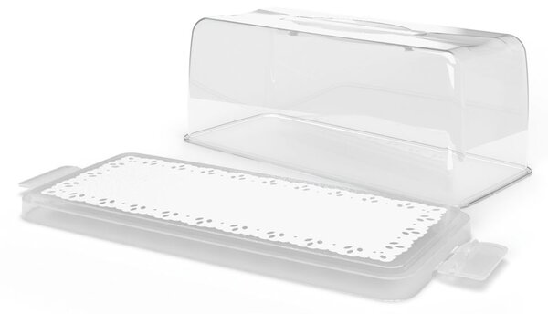 Box na koláč obdélníkový 34x14 cm přenosný průhledný