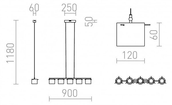 ESTRA V závěsná bílá čiré sklo 230V LED 5x5W 3000K - RED - DESIGN RENDL