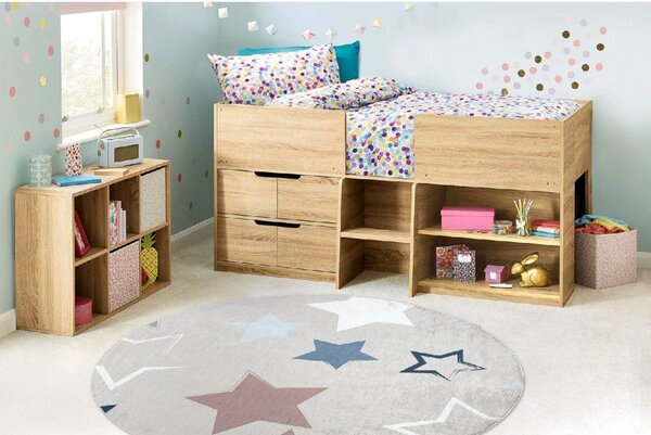 Makro Abra Kulatý dětský koberec vhodný k praní BAMBINO 48130 Hvězdy Hvězdičky béžový šedý Rozměr: průměr 80 cm
