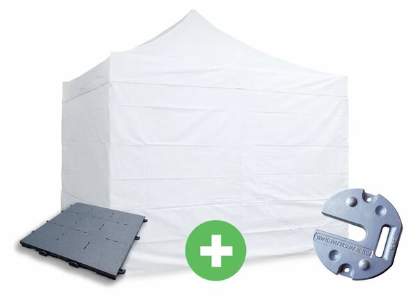 Nůžkový stan 3x3m ALU PREMIUM SET - plné bočnice + podlaha + závaží barva Bílá