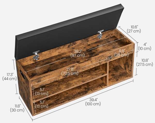 VASAGLE Sedací botník s úložným prostorem hnědý 100 x 44 x 30 cm