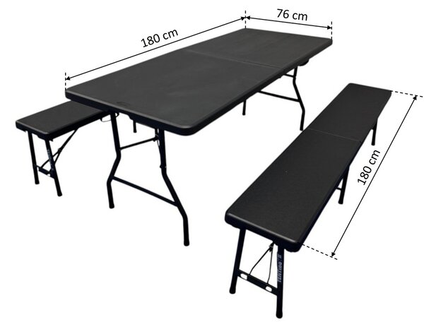TENTino Plastový pivní set skládací BLACK - 180 cm