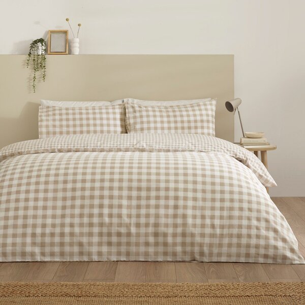 Béžové povlečení na jednolůžko 135x200 cm Bamford Gingham Check – Catherine Lansfield
