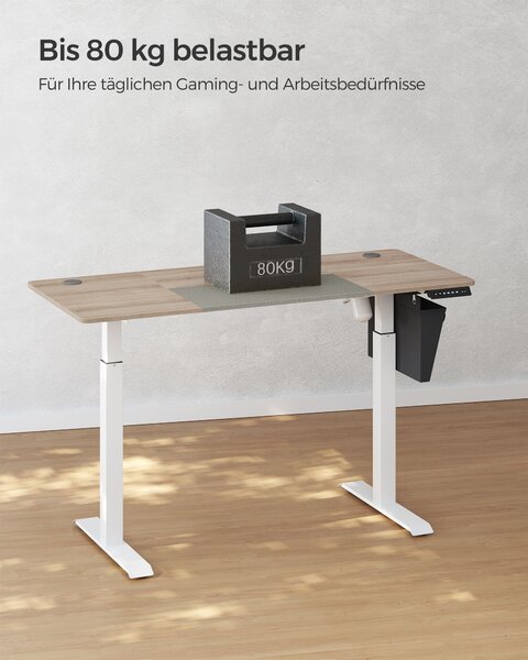 SONGMICS Polohovací stůl elektrický 140 x 60 cm bílý šedý