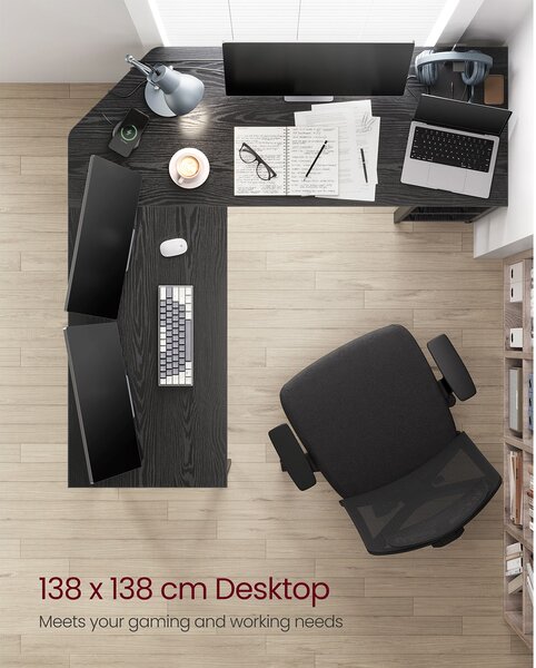 VASAGLE PC stůl rohový industriální 138 x 138 cm černý