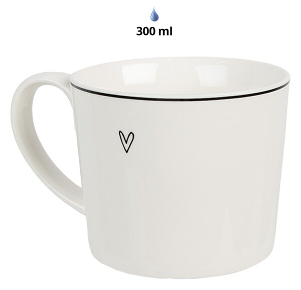 Bílý keramický hrnek s obrysem srdíčka a černým proužkem Heart – 275 ml
