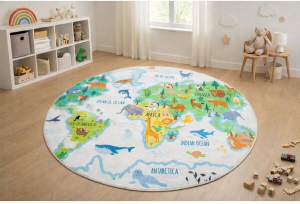 Makro Abra Kulatý dětský koberec KIDS 250321N Mapa Světa Rozměr: průměr 140 cm