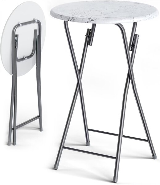 Deuba Skládací barový stůl Ø60 cm - bílý/ mramorový vzhled