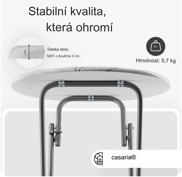Deuba Skládací barový stůl Ø60 cm - bílý/ mramorový vzhled