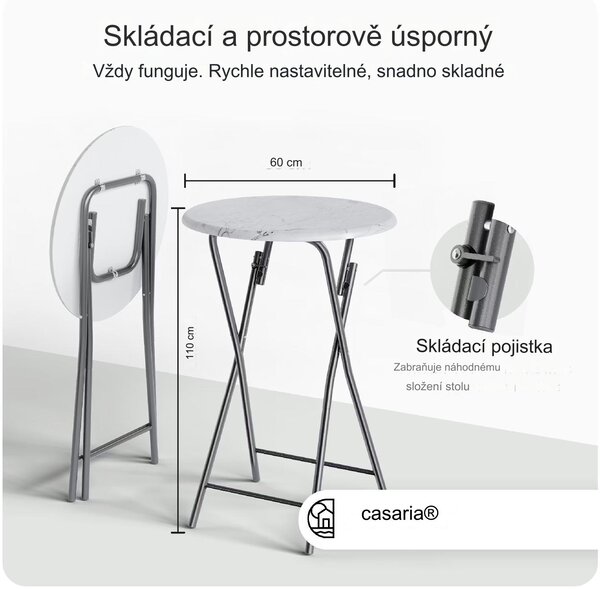 Deuba Skládací barový stůl Ø60 cm - bílý/ mramorový vzhled