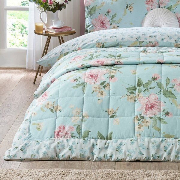 Modrý prošívaný přehoz 220x230 cm Avebury Floral – Catherine Lansfield