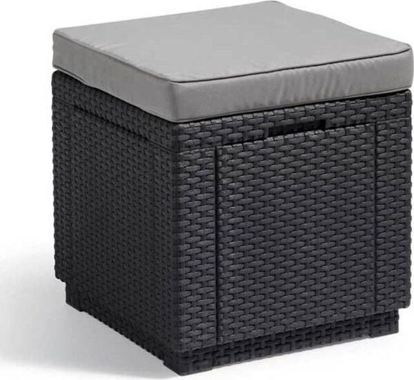 Zahradní stolek, Keter Allibert Cube, edá grafitová, 47,1 l, úloný box, sedací stolek, odkládací stolek
