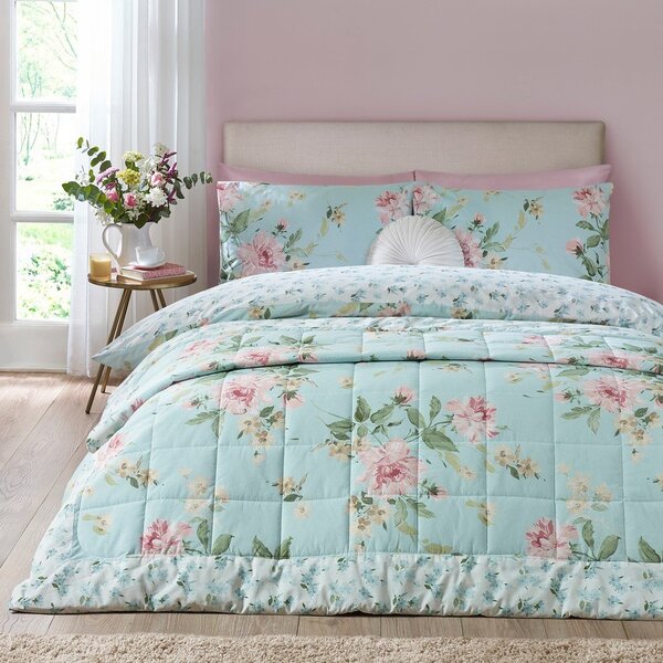Modrý prošívaný přehoz 220x230 cm Avebury Floral – Catherine Lansfield