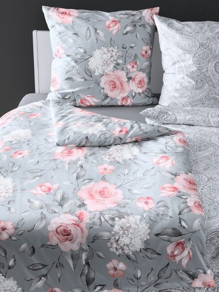 Bierbaum povlečení bavlněný satén 3676 Grey Roses - 140x200 / 70x90 cm