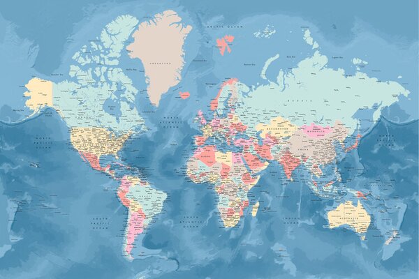 Mapa Light blue and pastels detailed world map, Blursbyai
