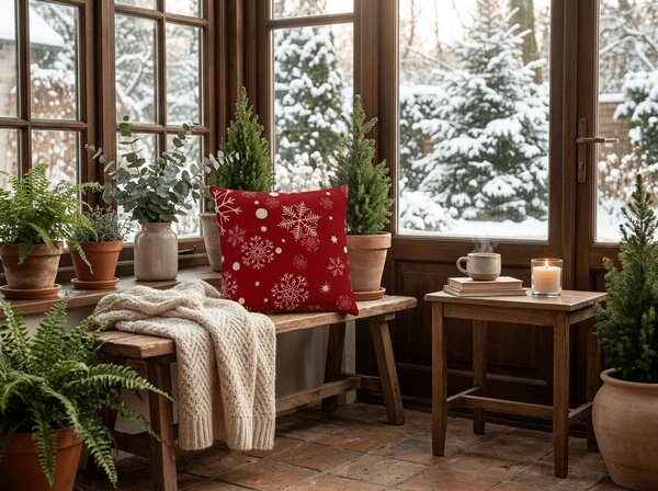 Povlak na polštář z mikrovlákna SNOWFALL 45x45 cm, červený