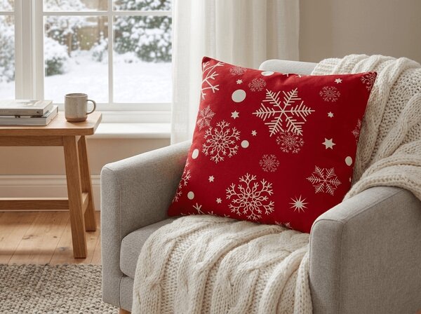 Povlak na polštář z mikrovlákna SNOWFALL 45x45 cm, červený